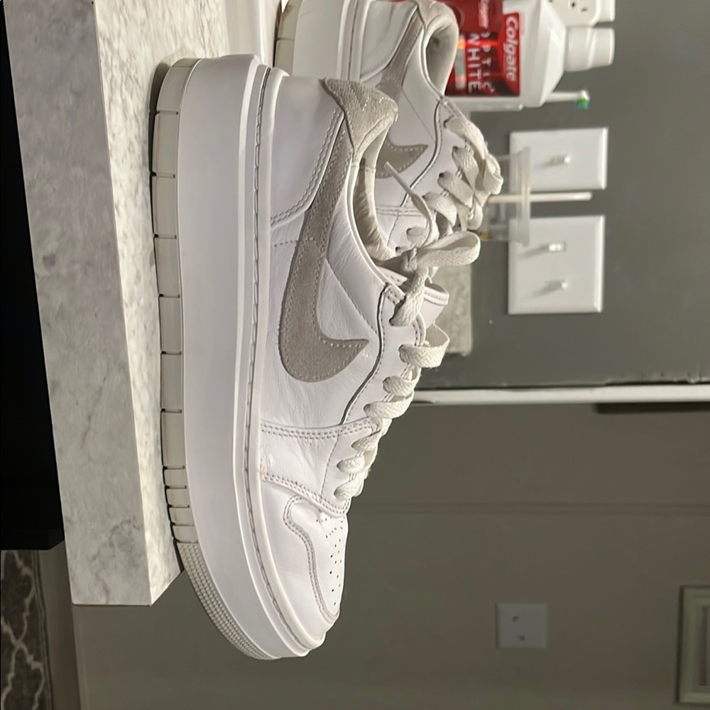Nike White leather and (light grey suede) Platform Sneakers Jordan’s size 9
